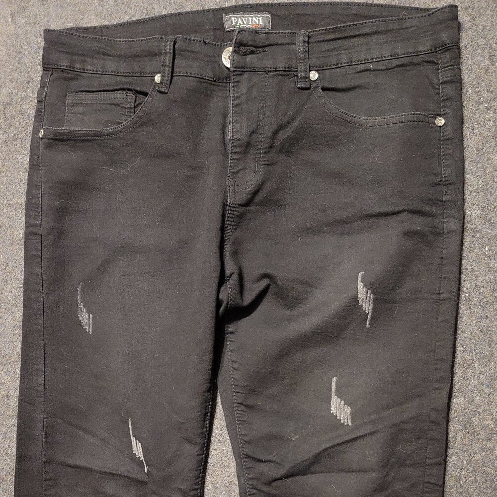 Pavini Slim Fit, Straight Leg Black, Slashed Stretch Jeans 34 x 30